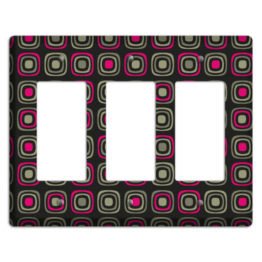 Multi Brown Fuschia Olive Retro Squares 3 Rocker Wallplate