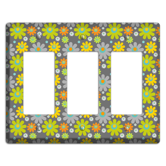 Grey and Yellow Flower Power 3 Rocker Wallplate