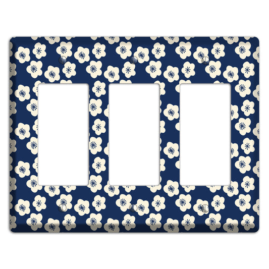 Navy Blossoms 3 Rocker Wallplate