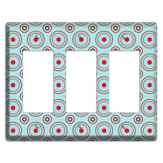 Dusty Blue with Red and Brown Retro Suzani 3 Rocker Wallplate