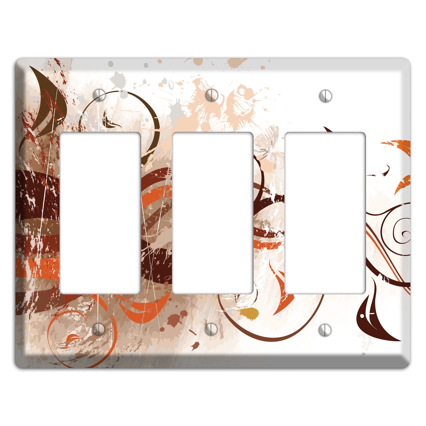 Brown Maroon Orange Swirl and Splatter 3 Rocker Wallplate