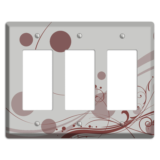 Grey with Maroon Dots and Swirls 3 Rocker Wallplate