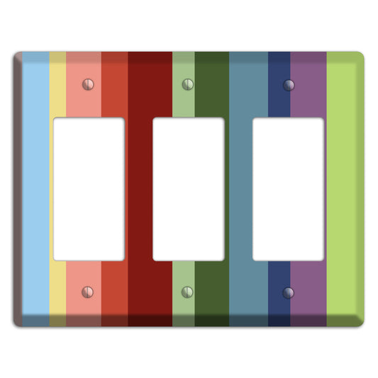 Multi Pastel Vertical Stripe 3 Rocker Wallplate