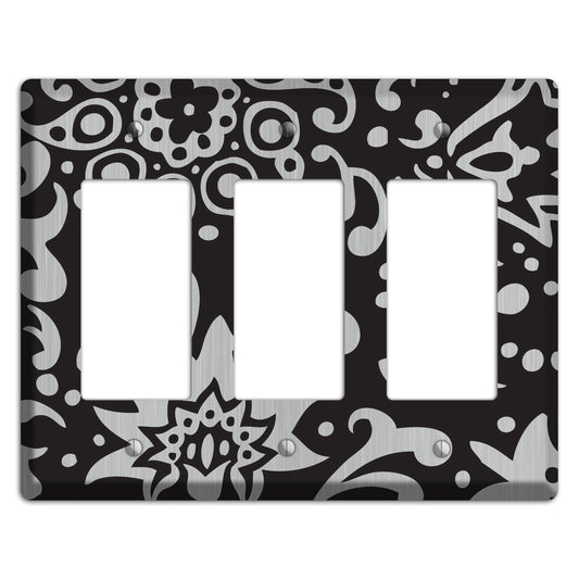 Black Boteh  Stainless 3 Rocker Wallplate