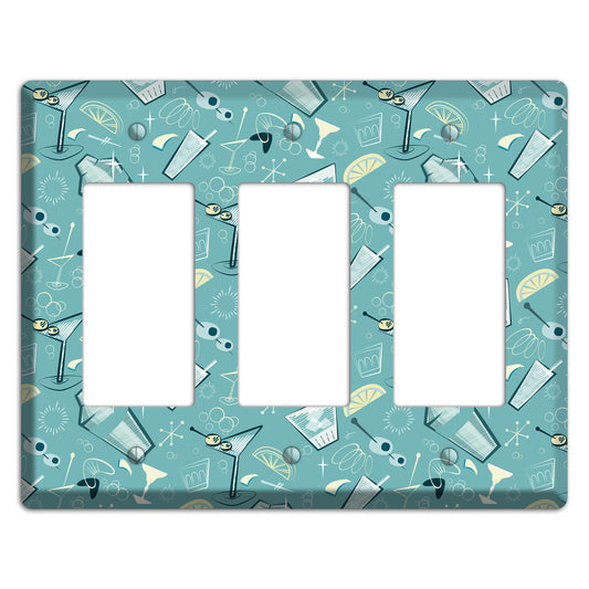 Retro Cocktails Teal 3 Rocker Wallplate