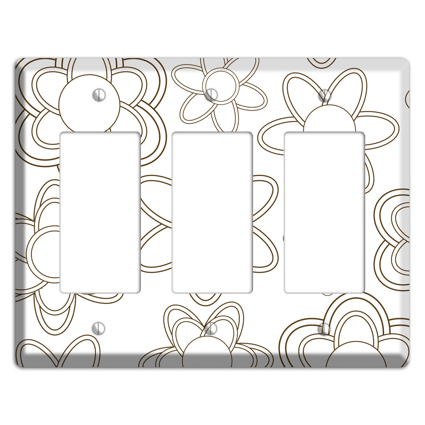 White with Retro Floral Contour 3 Rocker Wallplate