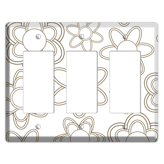 White with Retro Floral Contour 3 Rocker Wallplate