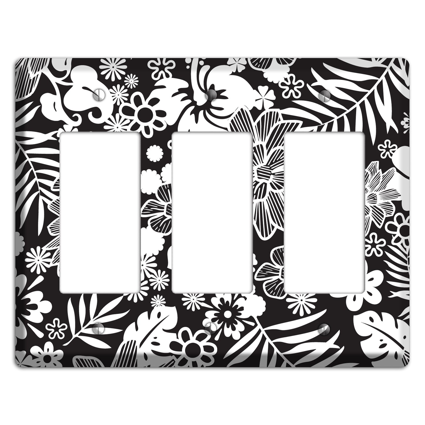 Black with White Tropical 3 Rocker Wallplate