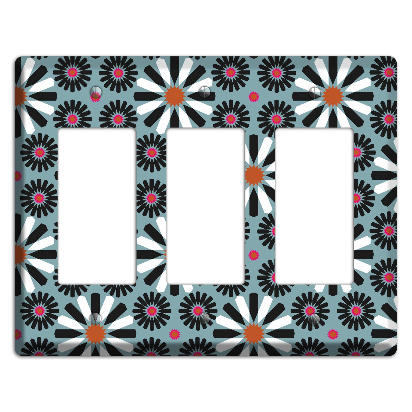 Dusty Blue with Scandinavian Floral 3 Rocker Wallplate