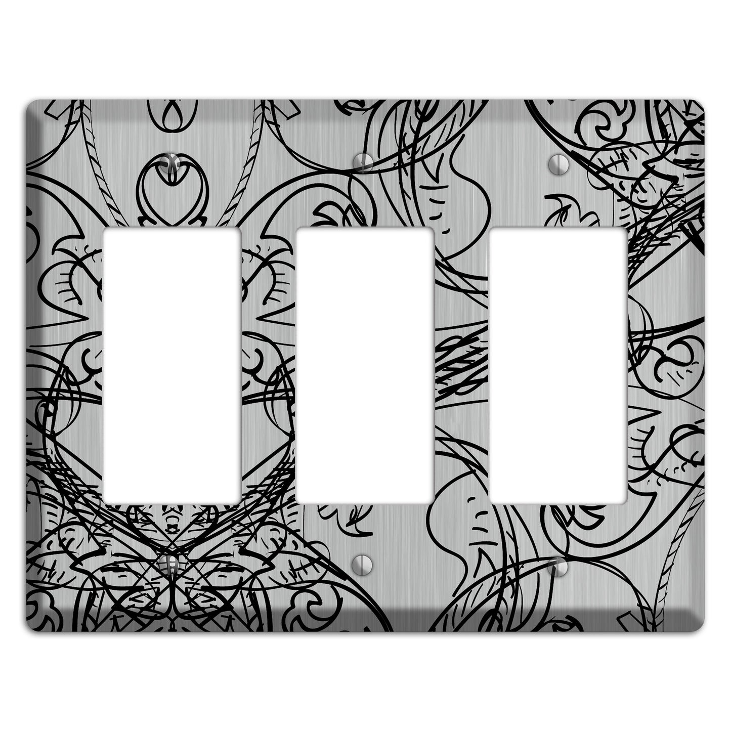 Black Deco Sketch  Stainless 3 Rocker Wallplate