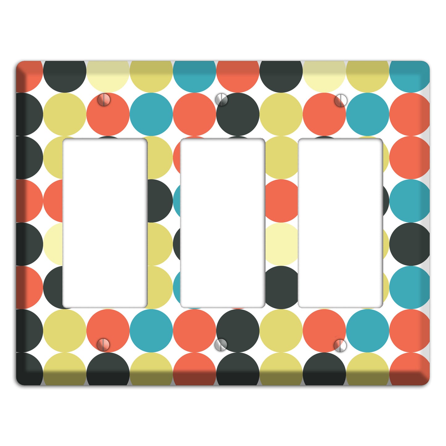 Coral Black Yellow Olive Blue Aqua Tiled Dots 3 Rocker Wallplate