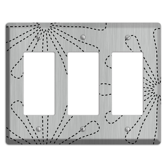 Retro Stipple Floral  Stainless 3 Rocker Wallplate