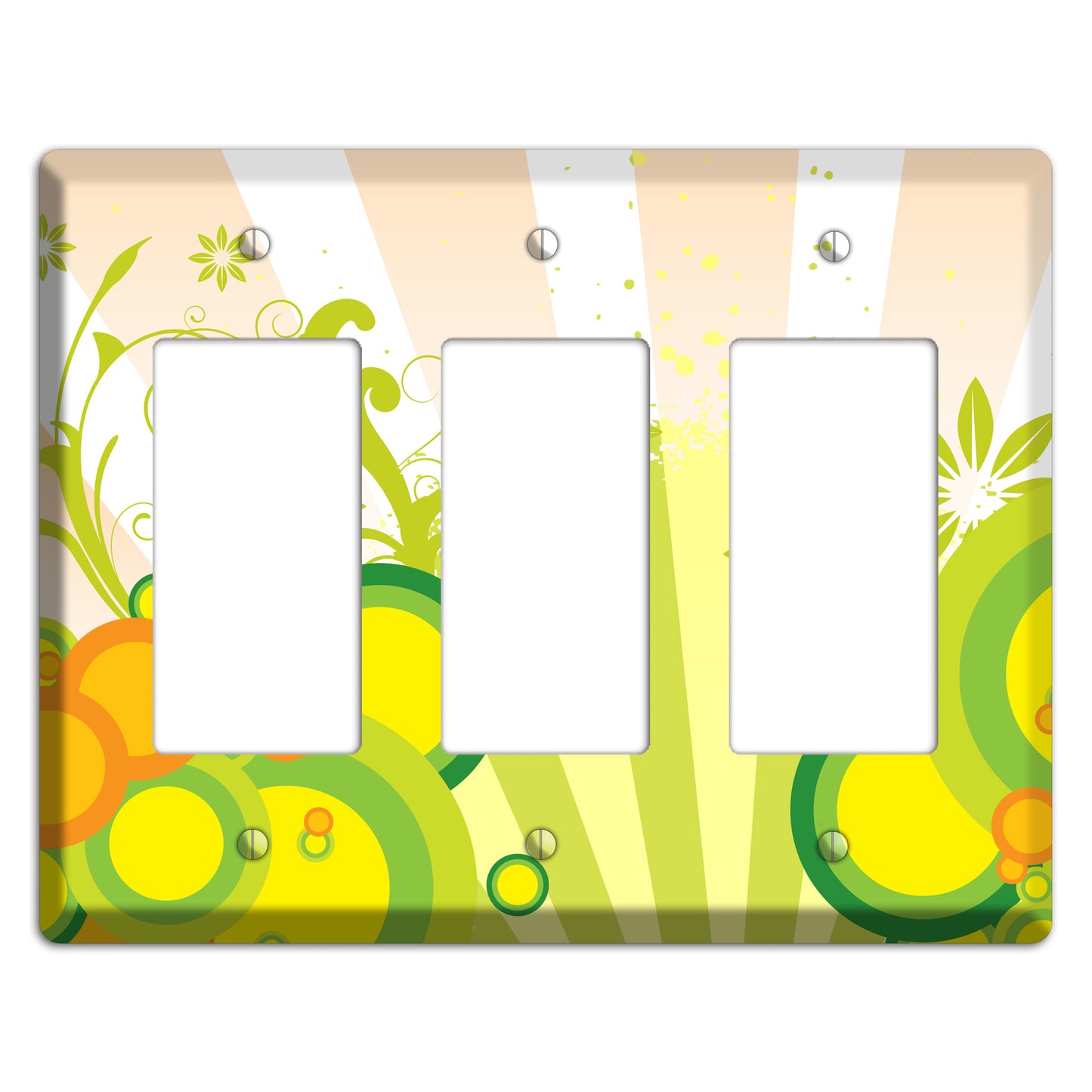 Green Yellow Orange Retro Sprig 3 Rocker Wallplate