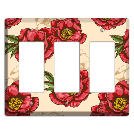 Red Peony Style A 3 Rocker Wallplate