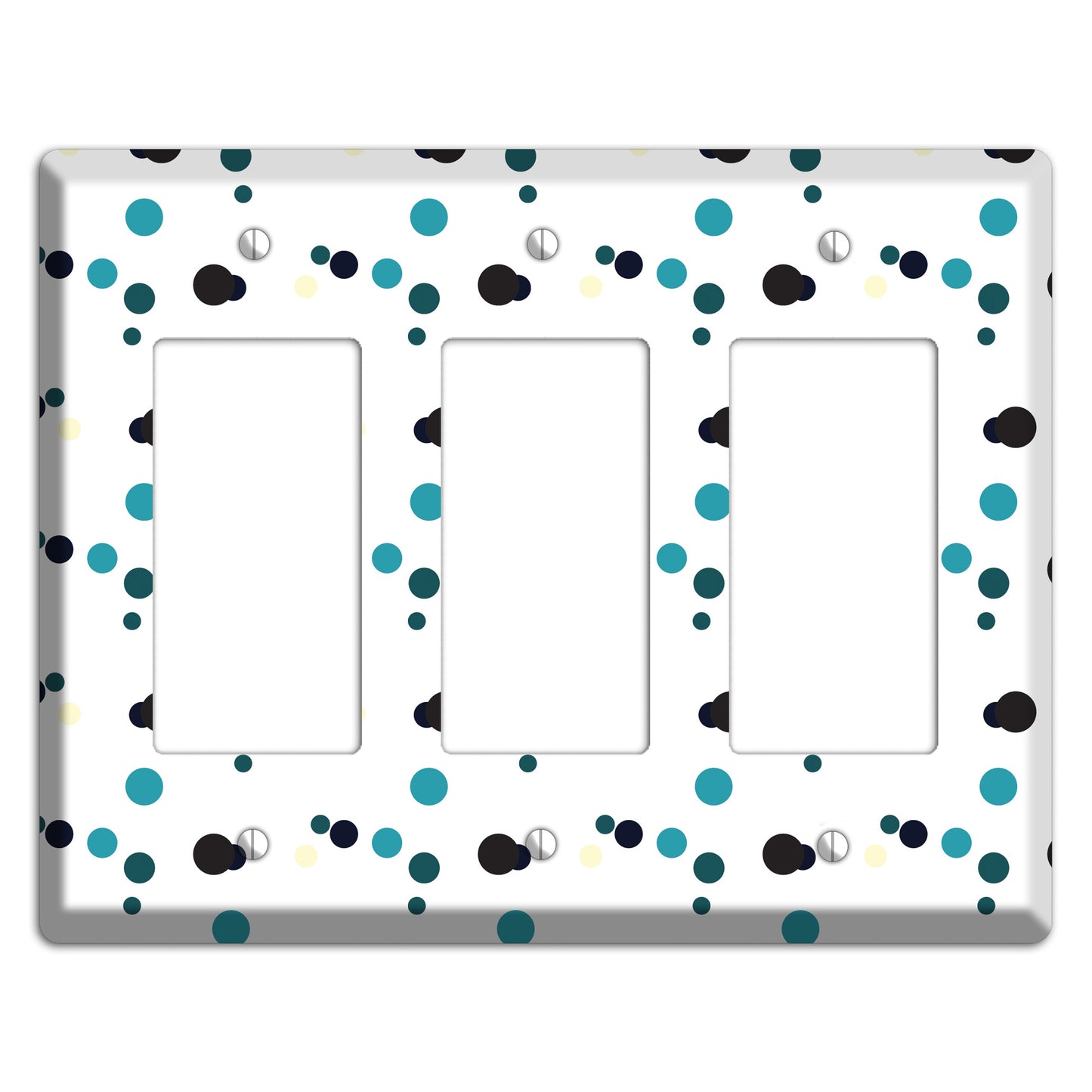 White with Teal and Black Multi Dots 3 Rocker Wallplate