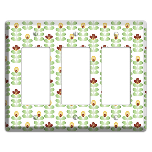 Light Green Deco Floral Half Drop 3 Rocker Wallplate