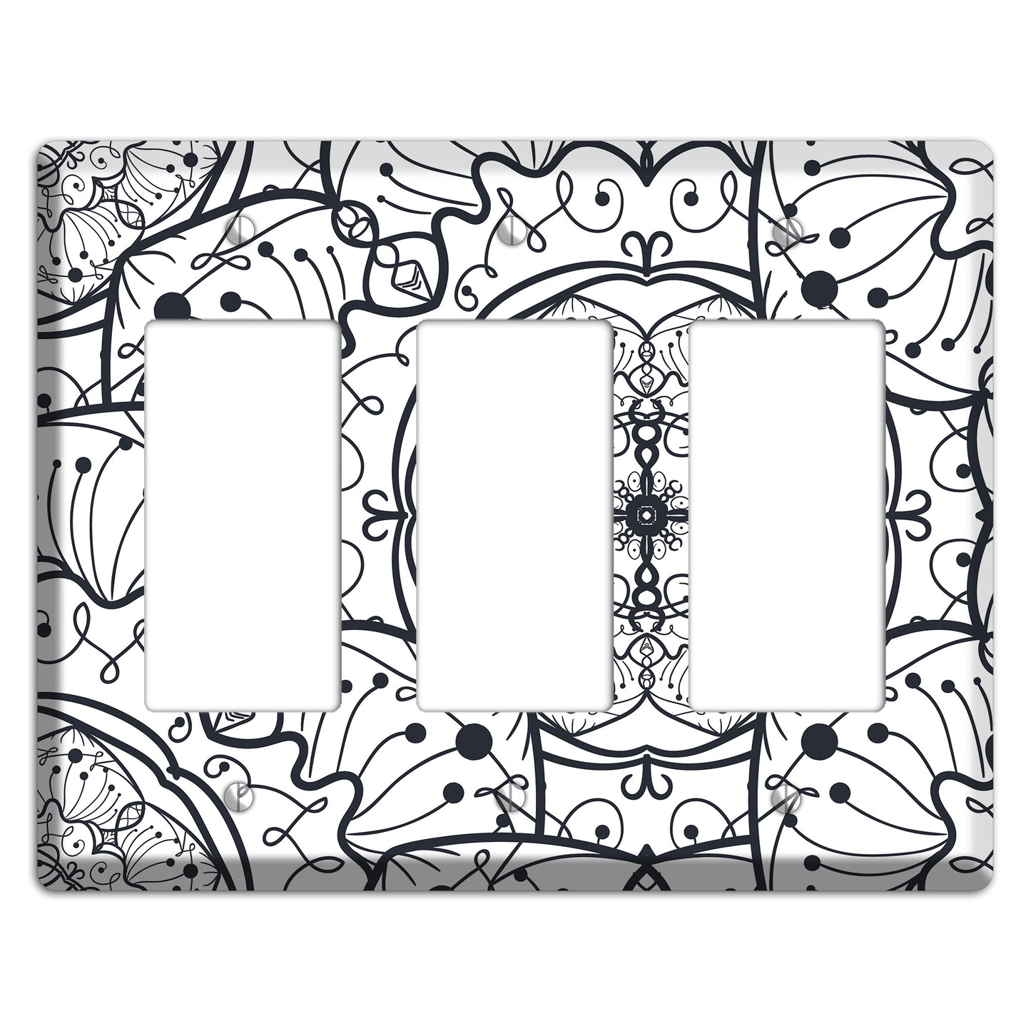 Mandala Black and White Style M Cover Plates 3 Rocker Wallplate