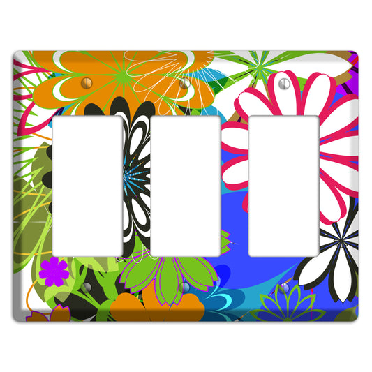 Multi Retro Flowers 3 Rocker Wallplate