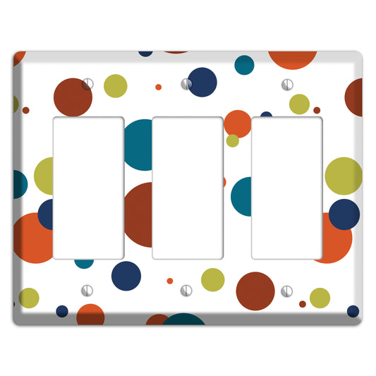 White with Multi Color Medium Dots 3 Rocker Wallplate