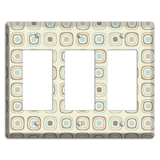 Multi Beige Brown Dusty Blue Retro Squares 3 Rocker Wallplate