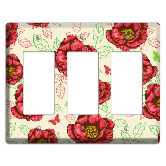 Red Peony Style B 3 Rocker Wallplate