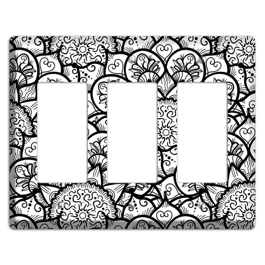 Mandala Black and White Style N Cover Plates 3 Rocker Wallplate