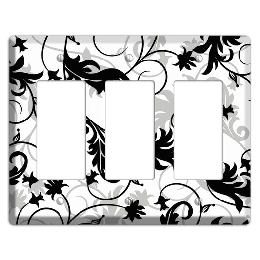 Black White and Grey Victorian Sprig 3 Rocker Wallplate