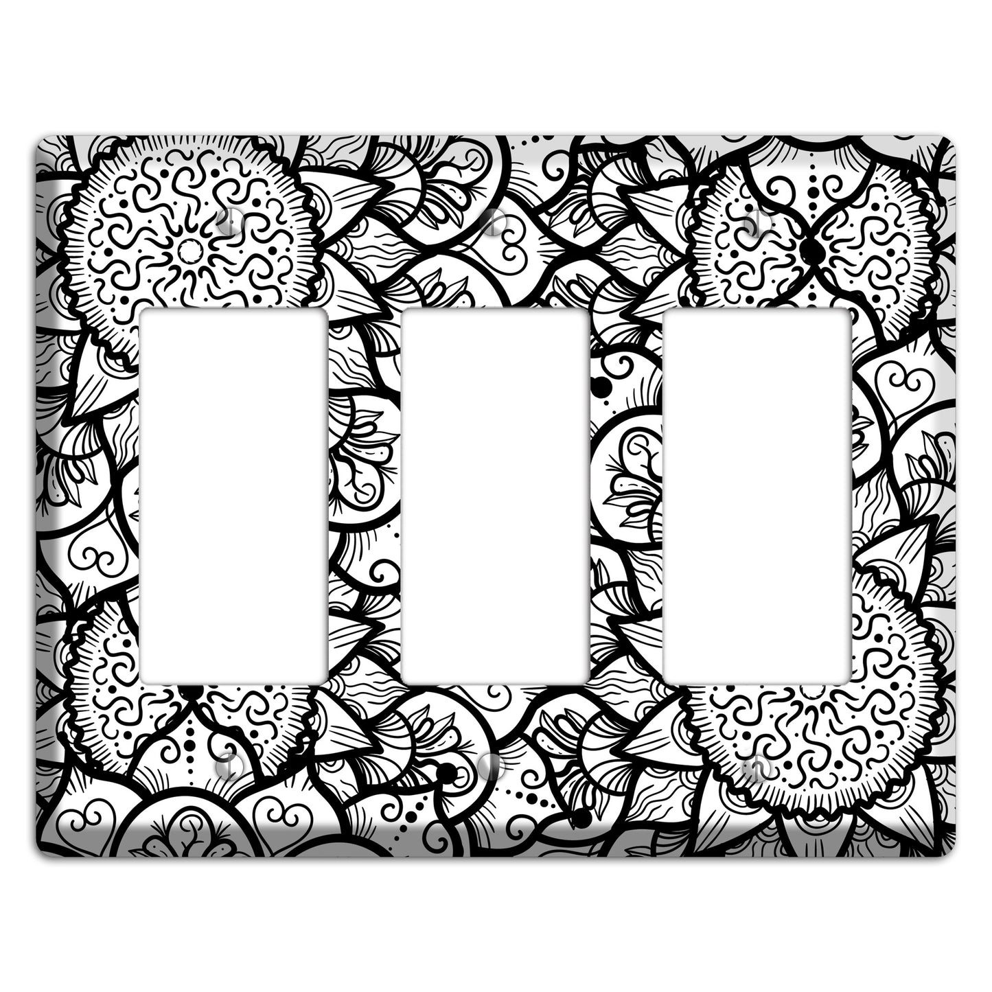 Mandala Black and White Style W Cover Plates 3 Rocker Wallplate