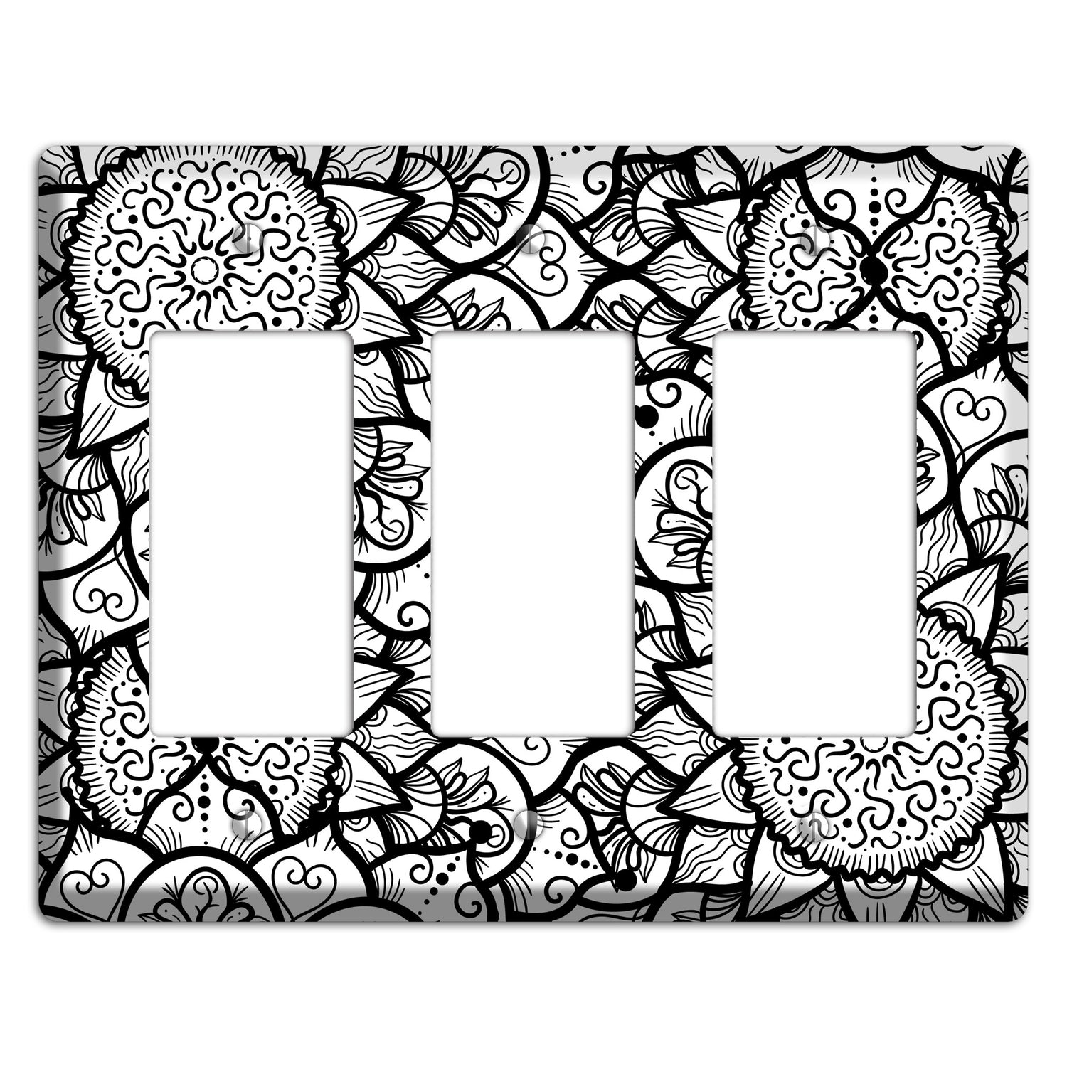 Mandala Black and White Style W Cover Plates 3 Rocker Wallplate