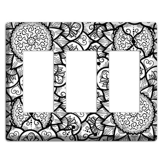 Mandala Black and White Style W Cover Plates 3 Rocker Wallplate