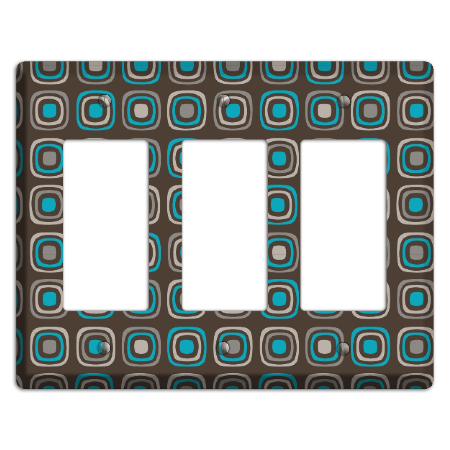 Brown and Blue Rounded Squares 3 Rocker Wallplate