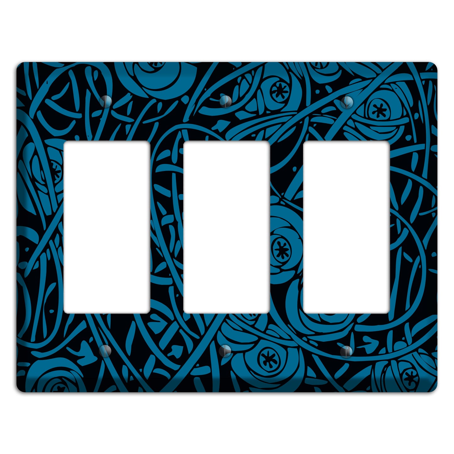 Black and Blue Deco Floral 3 Rocker Wallplate