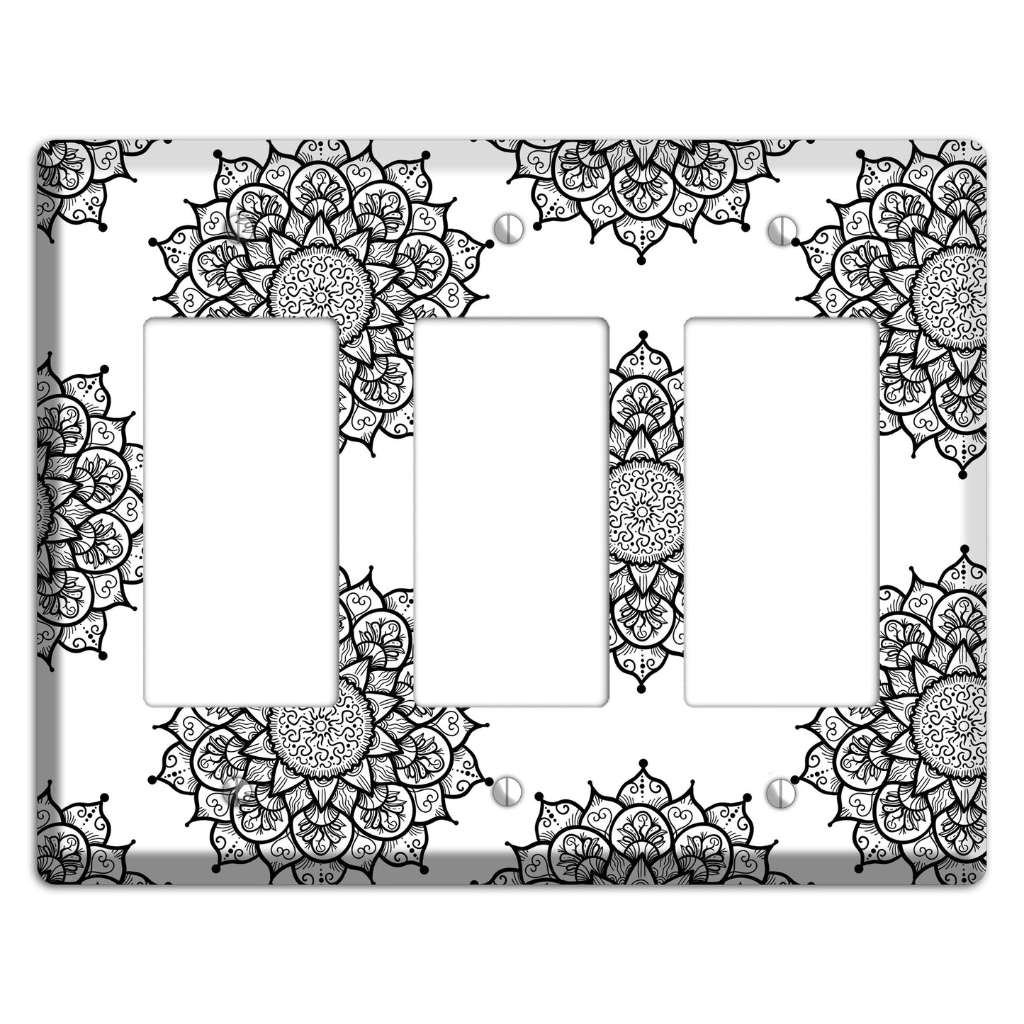 Mandala Black and White Style S Cover Plates 3 Rocker Wallplate