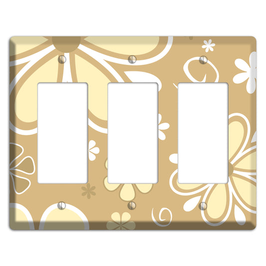 Beige Retro Flowers 3 Rocker Wallplate