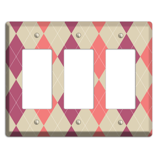 Pink and Tan Argyle 3 Rocker Wallplate