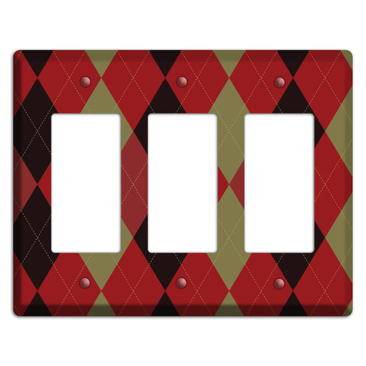 Red Olive Black Argyle 3 Rocker Wallplate