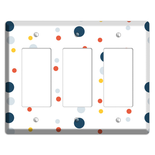 White with Multi Blue and Umber Medium Dots 3 Rocker Wallplate