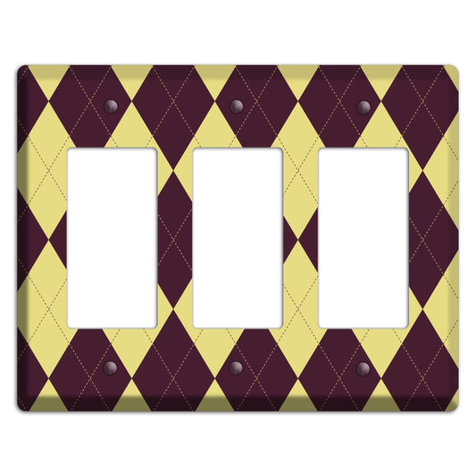 Yellow and Dark Maroon Argyle 3 Rocker Wallplate