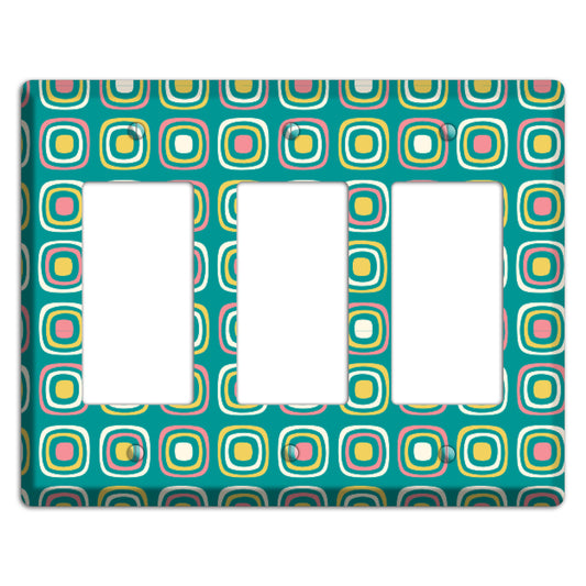 Mulri Teal Coral Lime Retro Squares 3 Rocker Wallplate