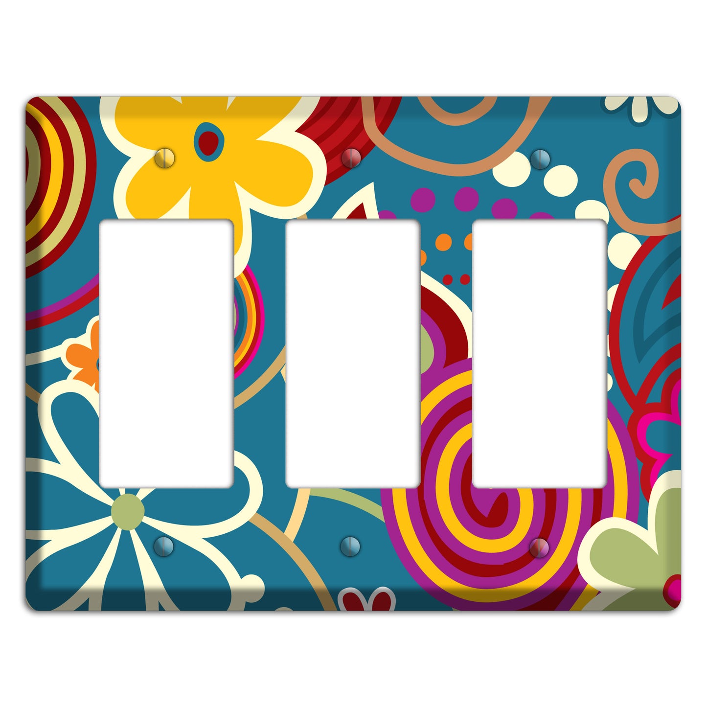 Bold Blue Flowers 3 Rocker Wallplate