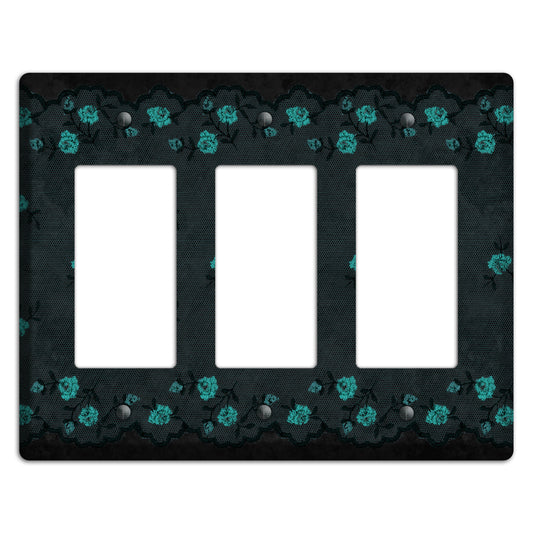 Embroidered Floral Black 3 Rocker Wallplate