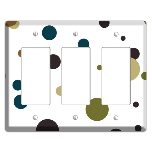 White With Multi Blue and Brown Medium Dots 3 Rocker Wallplate