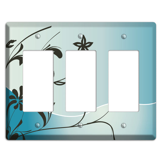 Blue-grey Floral Sprig 3 Rocker Wallplate