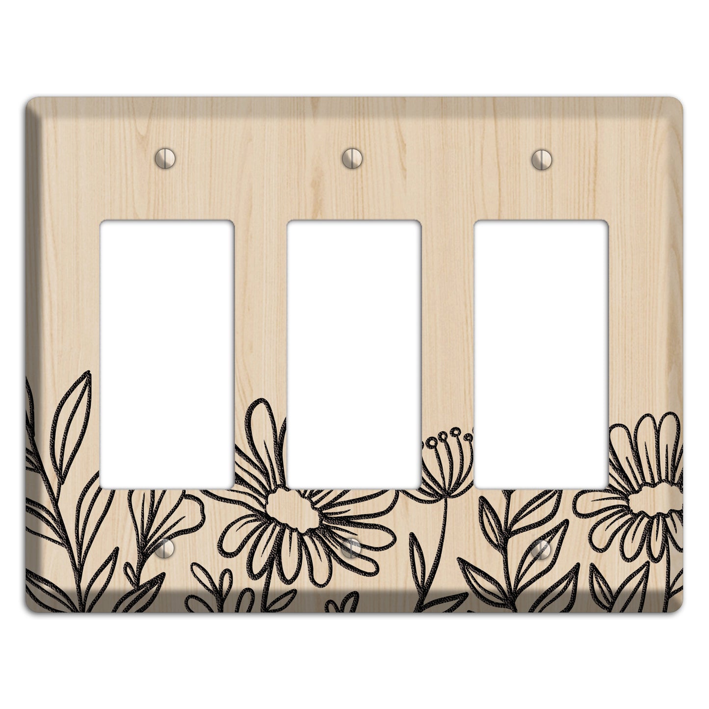 Hand-Drawn Floral 10 Wood Lasered 3 Rocker Wallplate