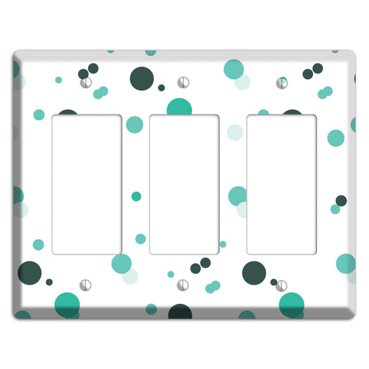 White with Multi Aqua Small Dots 3 Rocker Wallplate