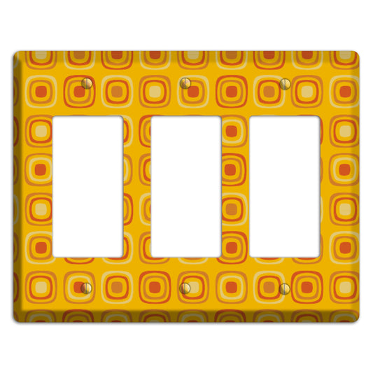 Multi Orange Red Retro Squares 3 Rocker Wallplate