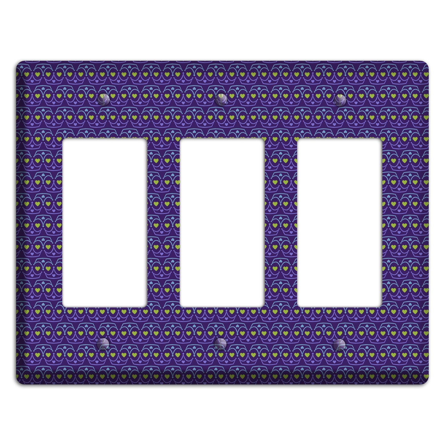 Purple Blue and Green Geometric Hearts 3 Rocker Wallplate