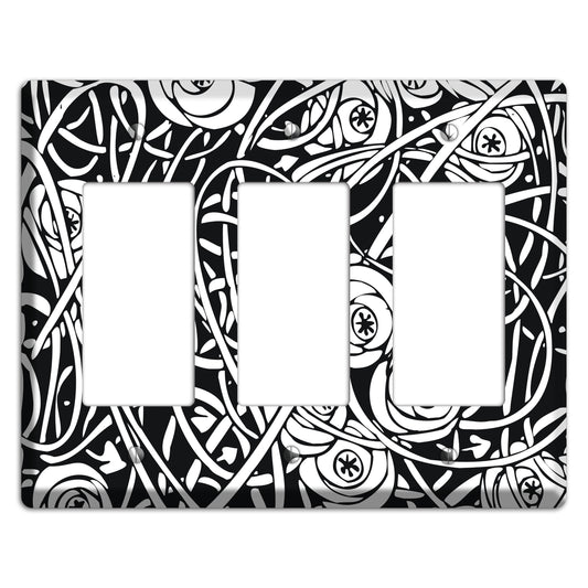 Black and White Deco Floral 3 Rocker Wallplate