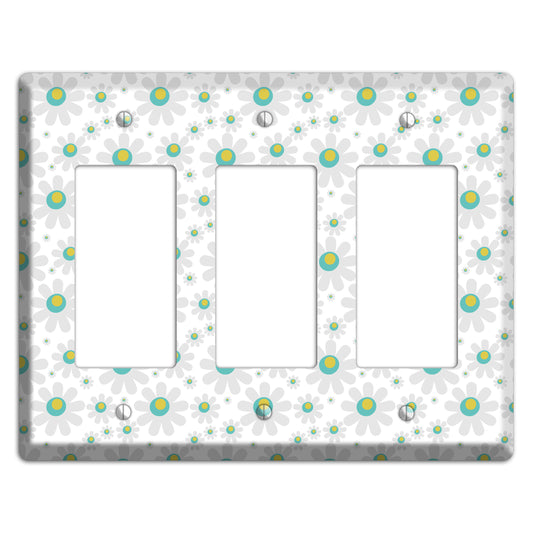 White and Green Flower Power 3 Rocker Wallplate