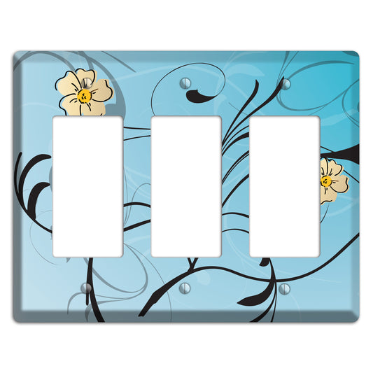 Blue Flower with Swirl 3 Rocker Wallplate